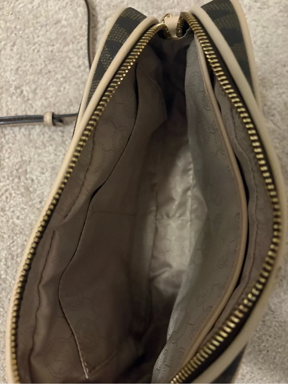 Michael Kors Brown/Beige MK Logo Crossbody with Gold Hardware